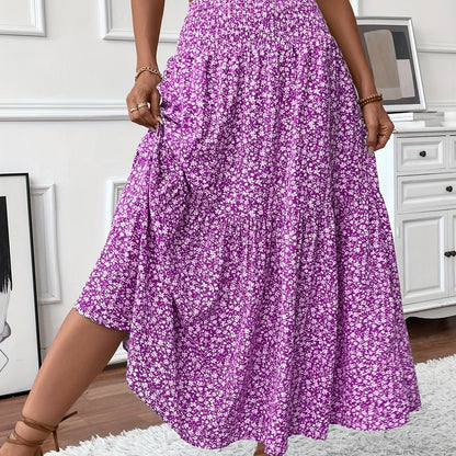 DP021742 Women's Casual Ditsy Floral Elastic Waist Pocket Skirt