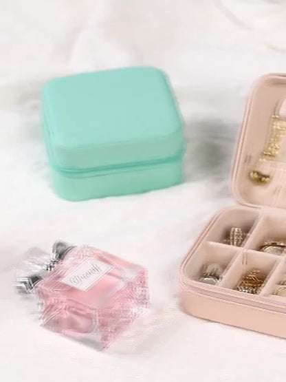 Luxurious Faux Leather Jewelry Organizer Box with Zipper and Multiple Compartments