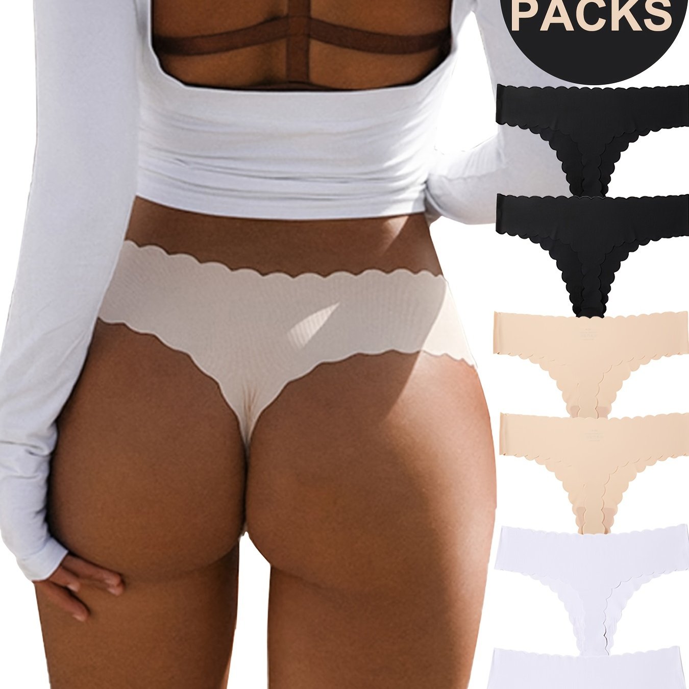Pack Women's Seamless High-Waisted Thongs - Comfort and No Show Design.