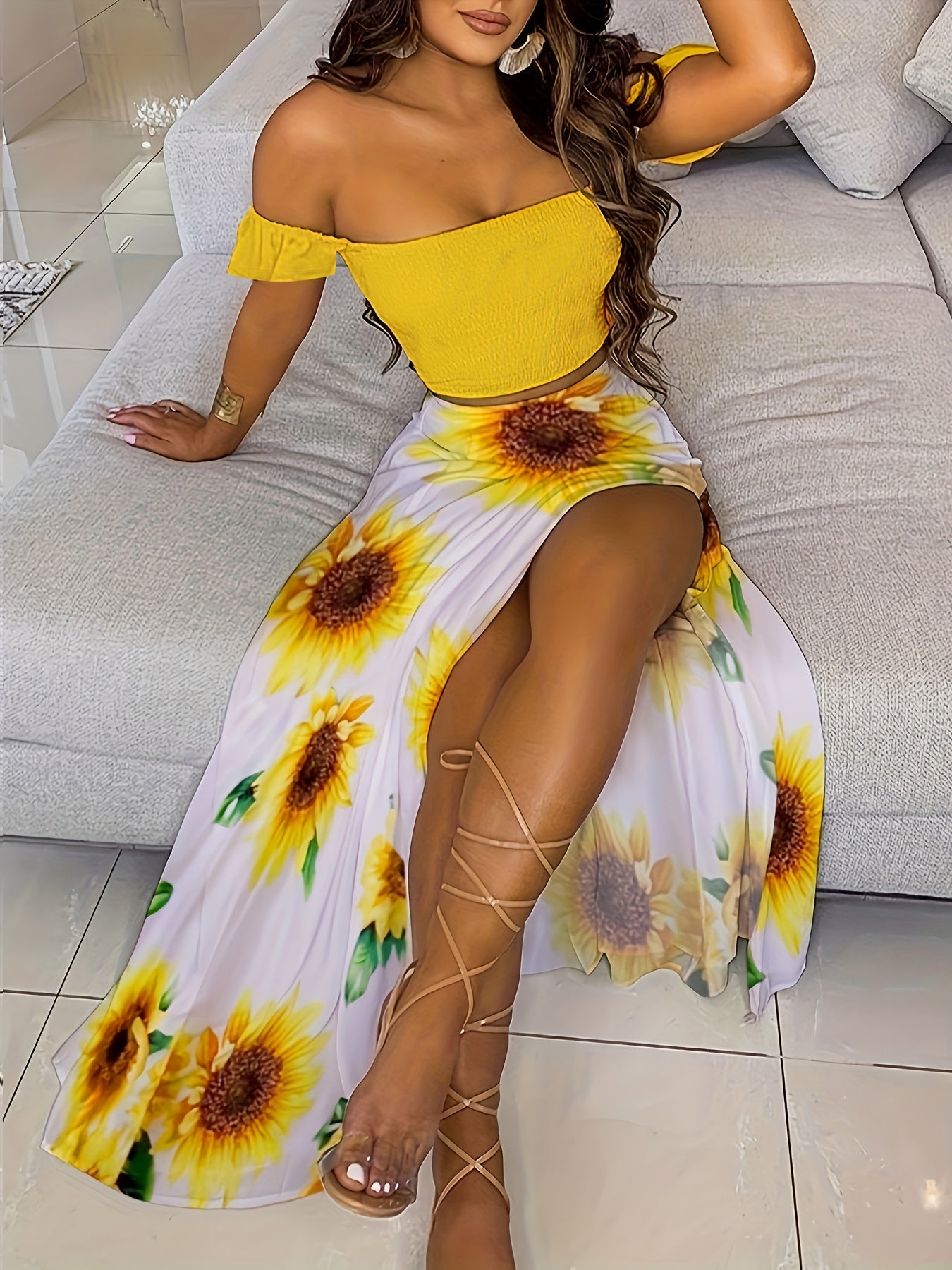 Bohemian Women's Tube Top and Midi Skirt Set