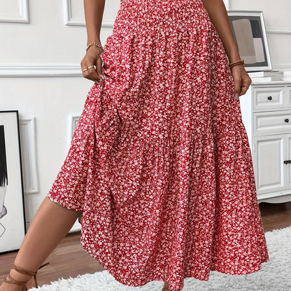 DP021742 Women's Casual Ditsy Floral Elastic Waist Pocket Skirt