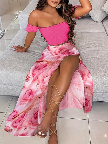 Bohemian Women's Tube Top and Midi Skirt Set