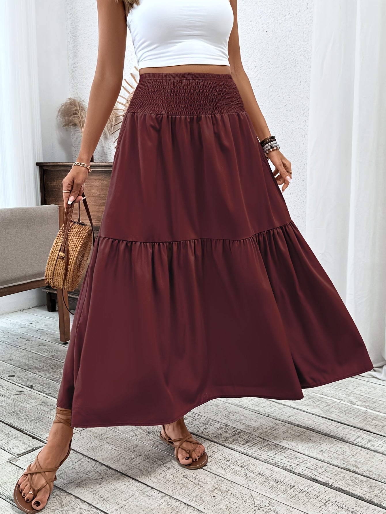 DP021742 Women's Casual Ditsy Floral Elastic Waist Pocket Skirt