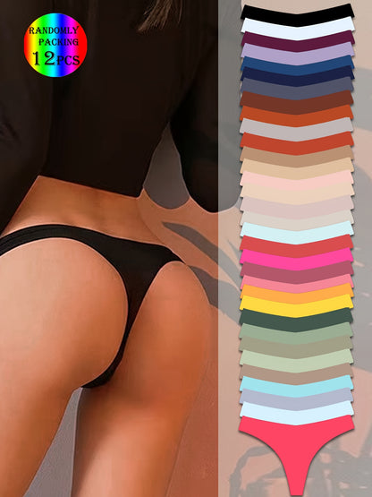 Random 12-Pack Seamless V-Style Thong Underwear for Women