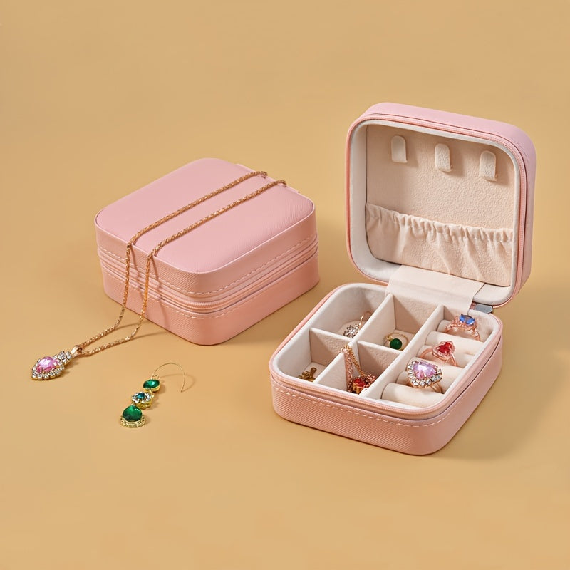 Luxurious Faux Leather Jewelry Organizer Box with Zipper and Multiple Compartments