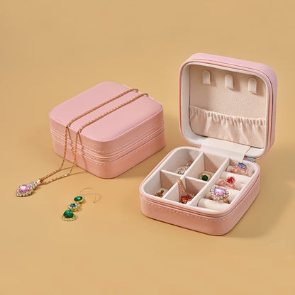 Luxurious Faux Leather Jewelry Organizer Box with Zipper and Multiple Compartments