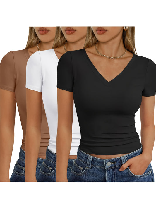 3-Pack Women's Slim Fit Cropped Tops – Y2K Style, Comfortable and Elegant for Everyday Wear.
